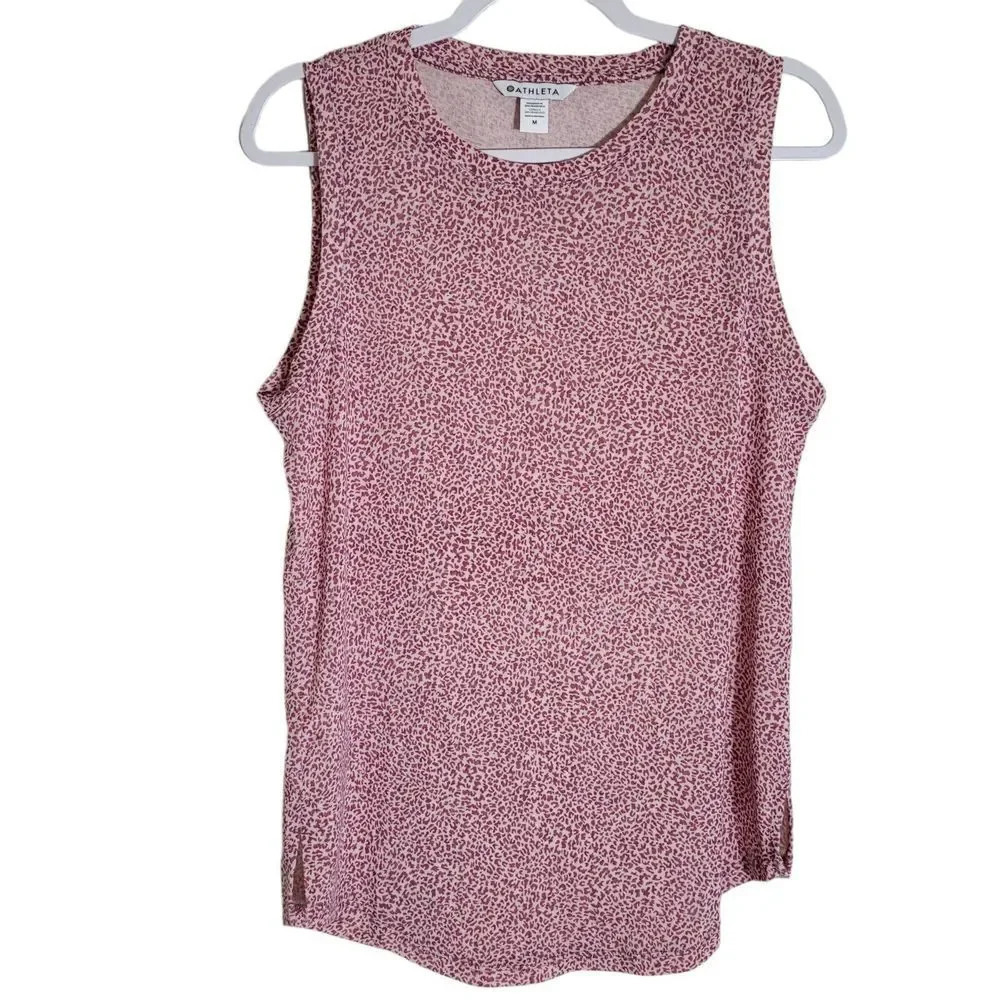 Athleta breezy‎ Tank Camisole Women's size Medium Pink Micro Cheetah Mob Wife